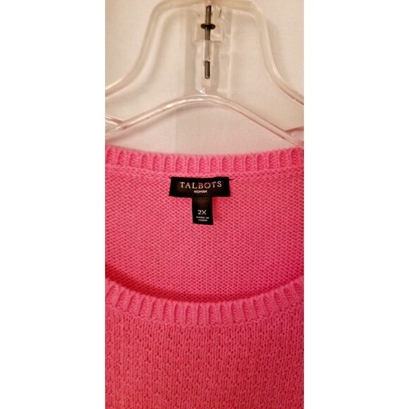 Talbots Pink Knit Sweater Embroidered Bead Pineapple Knit Linen Blend Size 2X - Picture 4 of 7